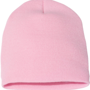 Light pink knitted winter beanie hat