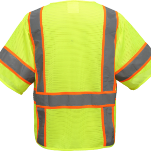 Yellow reflective safety vest with orange stripes