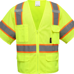 High visibility safety vest with reflective stripes