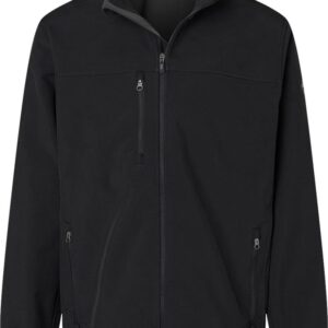 Black zip-up softshell jacket