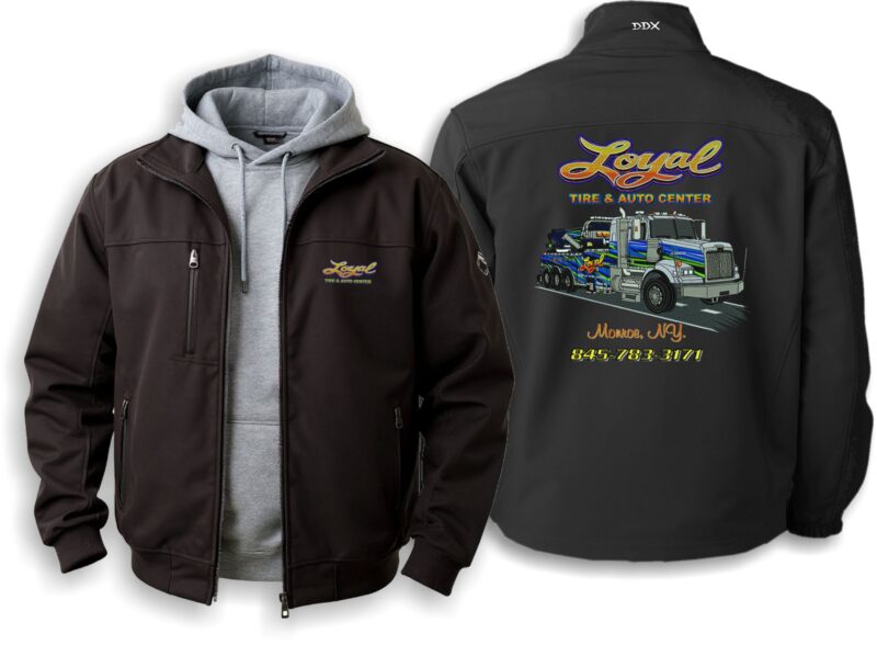 Loyal Tire Auto Center branded jackets front and back