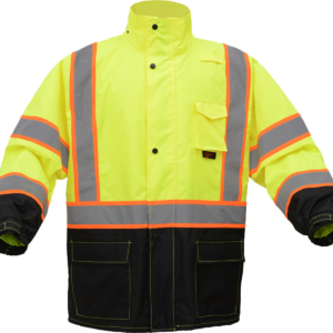 High-visibility yellow and black safety jacket