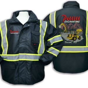 Reflective work jacket with Pettitt Excavating logo