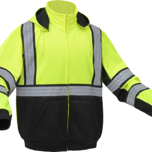 High-visibility yellow and black safety hoodie