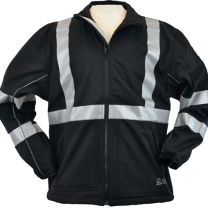 Black safety jacket with reflective stripes