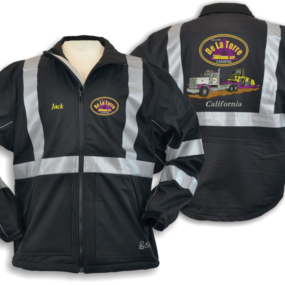 Black reflective safety jacket with company logo