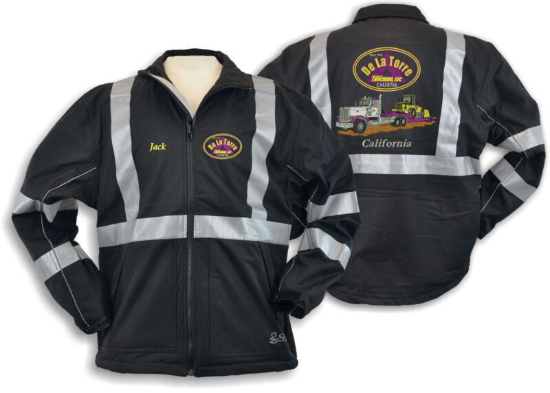 Black reflective safety jacket with company logo