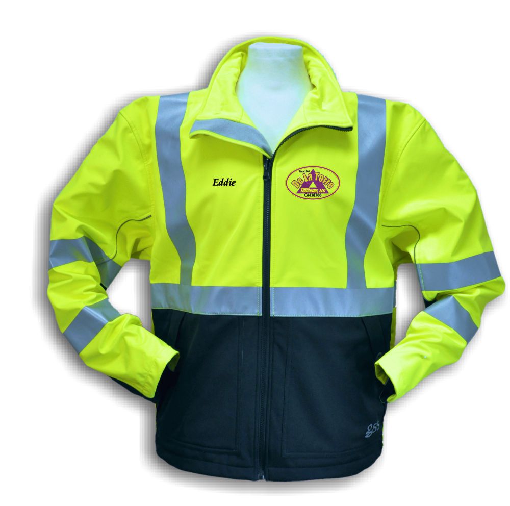High visibility safety jacket with reflective stripes