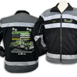 Black and gray Capital Towing jacket with logo