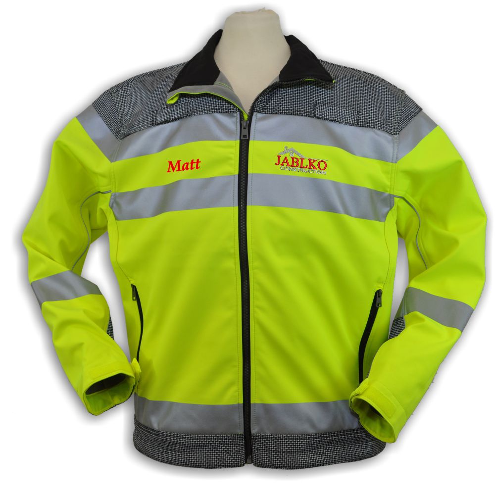 High visibility yellow safety jacket with reflective stripes