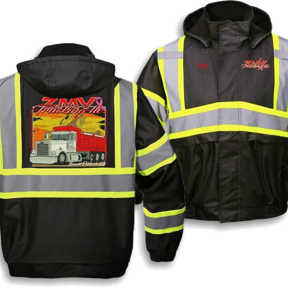 Black and yellow reflective trucker jacket design
