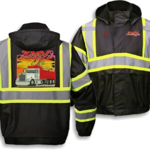Black and yellow reflective trucker jacket design