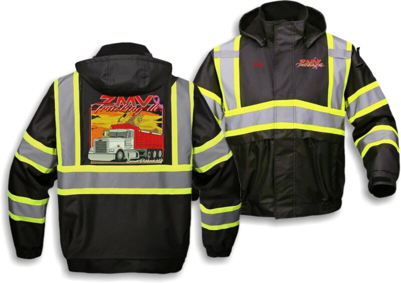 Black and yellow reflective trucker jacket design