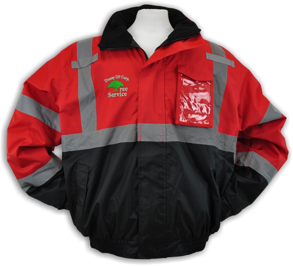 Red and black reflective work jacket