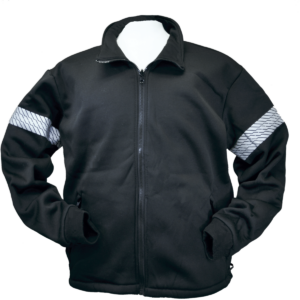 Black jacket with reflective arm stripes