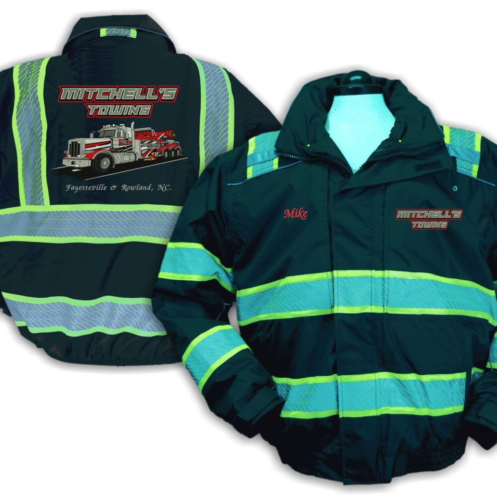 Mitchell’s Towing reflective safety jackets front and back