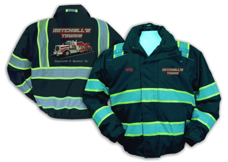 Mitchell’s Towing reflective safety jackets front and back