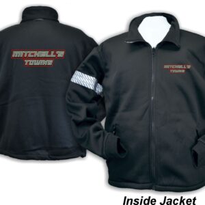 Black zip-up jacket with reflective stripes