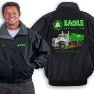 Eagle Recycling branded black jacket front and back