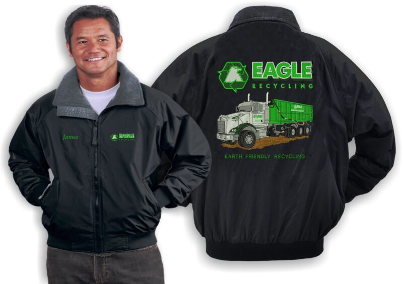 Eagle Recycling branded black jacket front and back