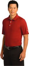 Man wearing red polo shirt and black pants