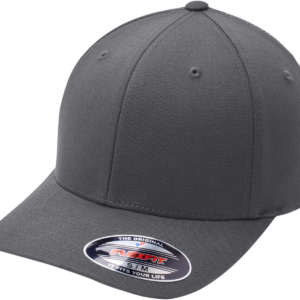 Gray Flexfit baseball cap with curved brim