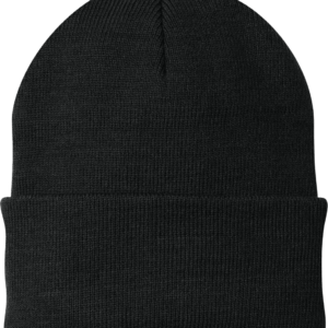 Black knitted beanie hat with folded cuff