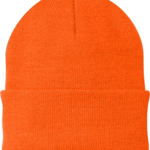 Bright orange knitted winter beanie hat