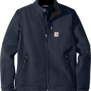 Navy blue softshell work jacket with zipper pockets