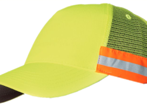 Neon yellow safety cap with reflective orange stripe