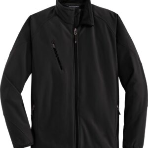 Black zip-up softshell jacket