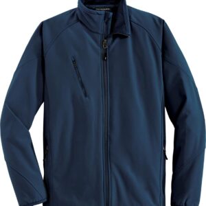 Navy blue zip-up softshell jacket
