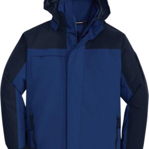 Blue waterproof winter jacket with hood