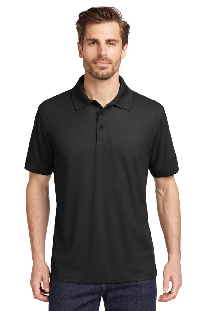 Man wearing black polo shirt