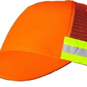 Orange safety cap with reflective stripe