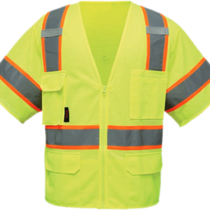 High visibility safety vest with reflective stripes