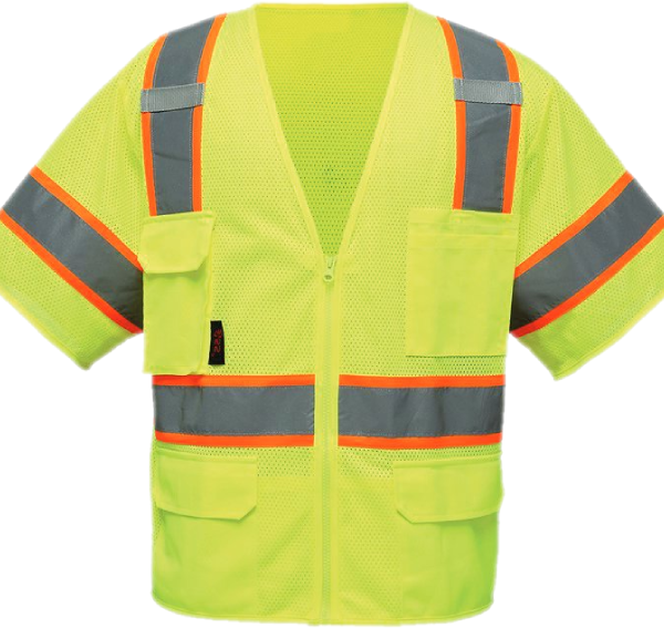 High visibility safety vest with reflective stripes