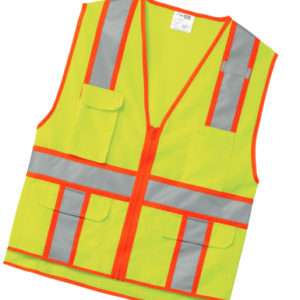 High visibility safety vest with reflective strips
