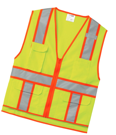 High visibility safety vest with reflective stripes