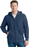 Man wearing navy blue zip up hoodie