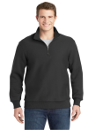 Man wearing black quarter zip pullover sweater