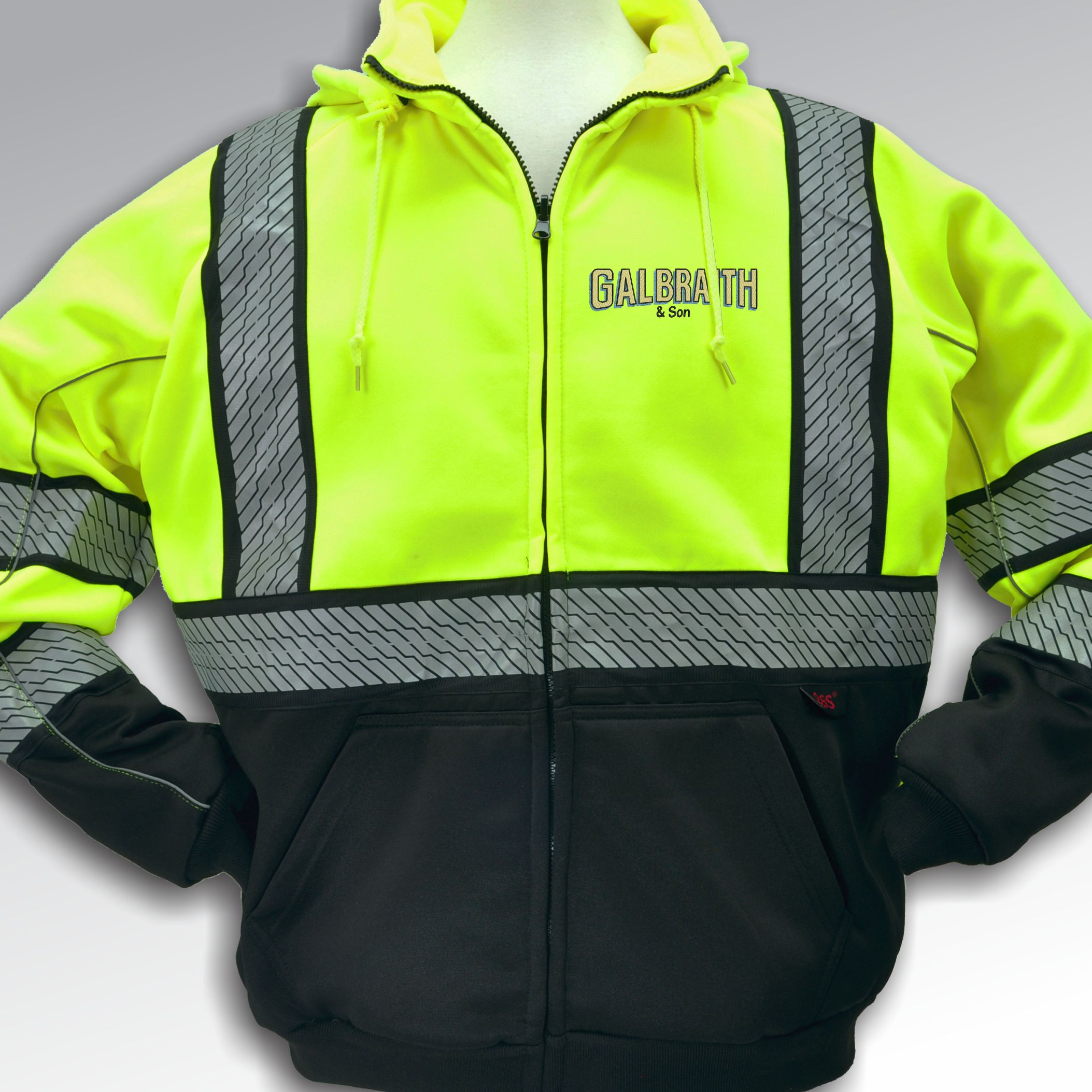 High visibility yellow and black safety hoodie