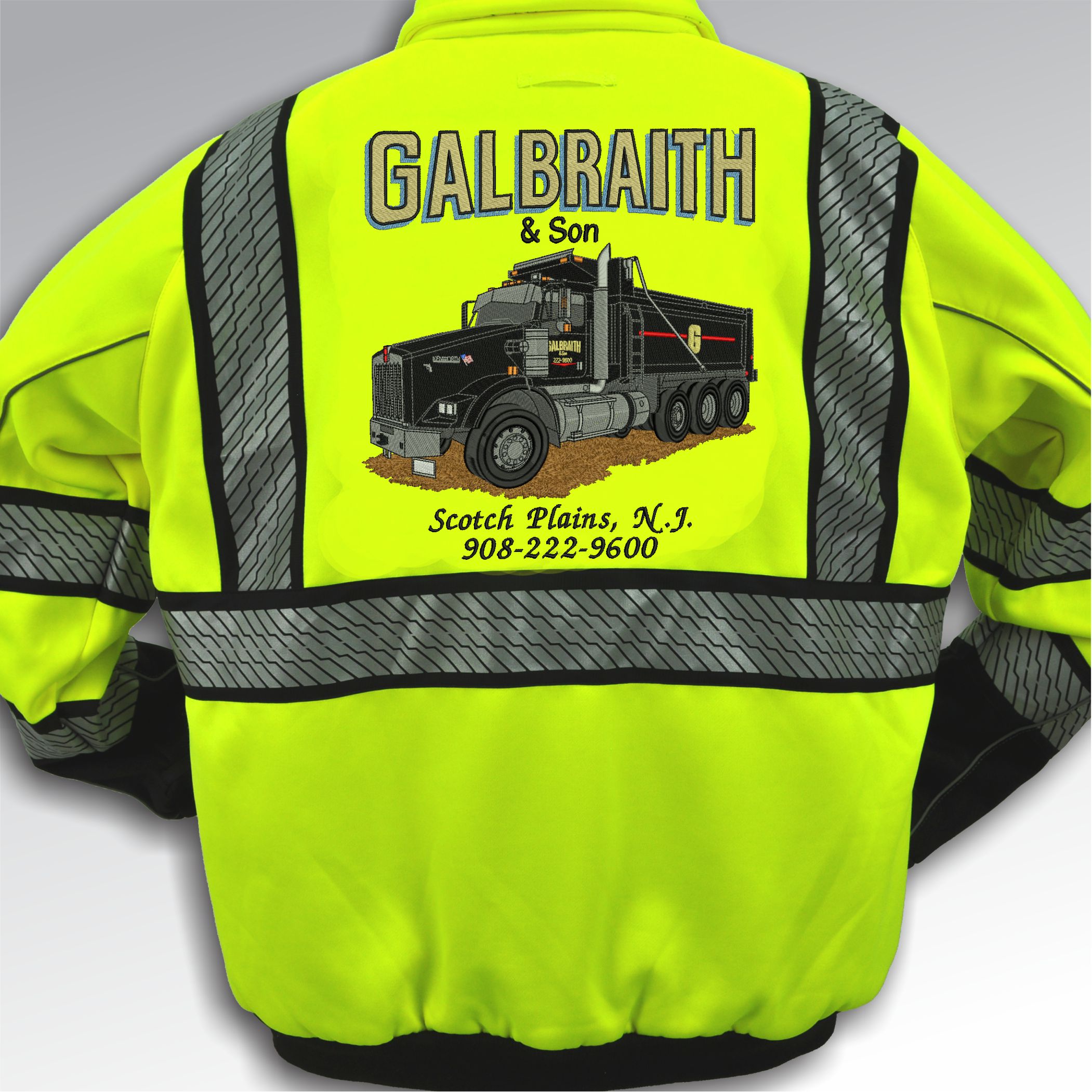 Safety jacket with truck company logo design
