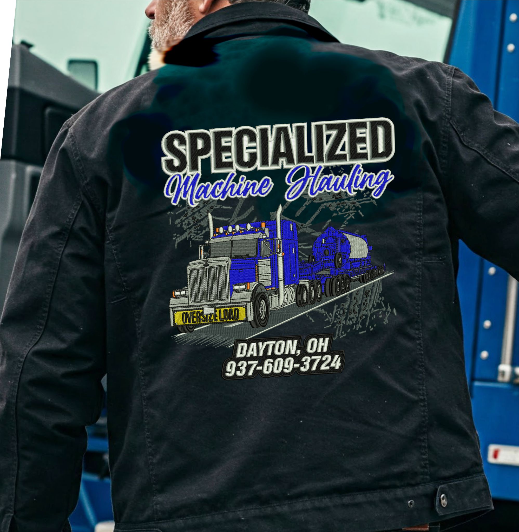 Specialized machine hauling truck jacket design