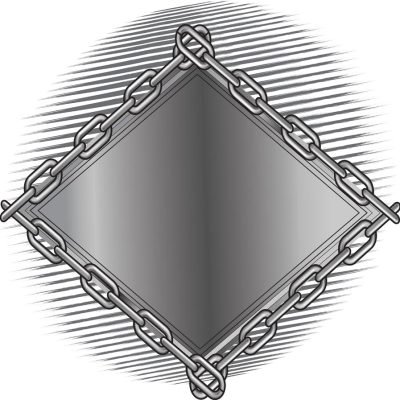 Metal diamond frame bordered by silver chains