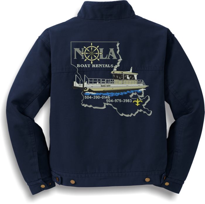 NOLA Boat Rentals logo on navy jacket