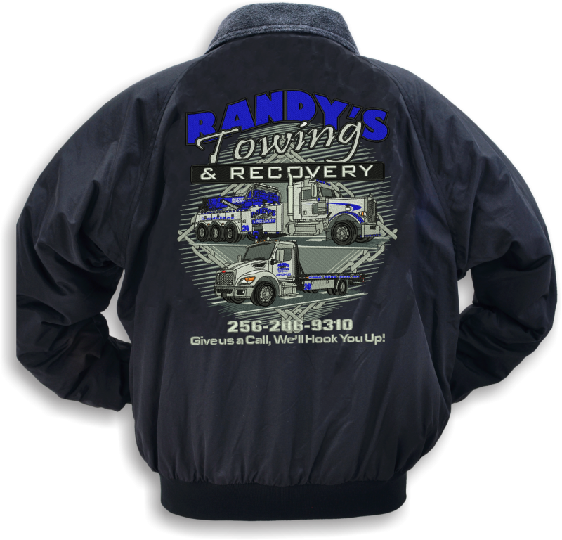 Randy's Towing and Recovery embroidered jacket design