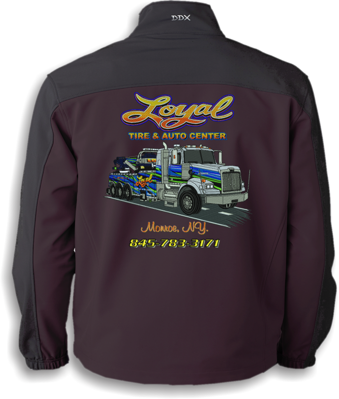 Jacket with tow truck embroidery design