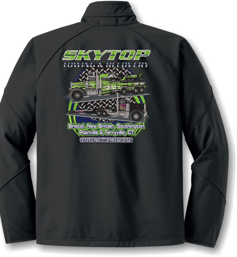 Skytop Towing and Recovery jacket with truck design