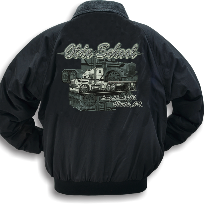 Black jacket with old school truck design